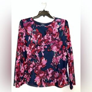 Investments Navy and Pink Floral Long Sleeve Top